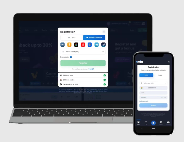 1win registration for gamblers from India